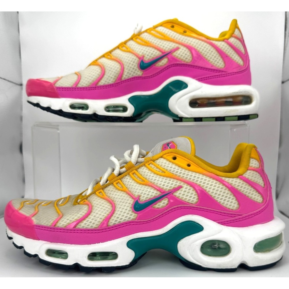 Nike Air Max Plus TN Pink Yellow White Running Shoes Womens Size 7 CJ9922-100 - Picture 7 of 8
